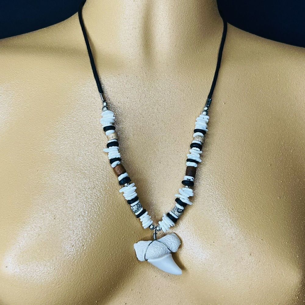 Shark Tooth Pendant Necklace Shell Unisex Surfer Beach Ocean Fashion Cord 4500
